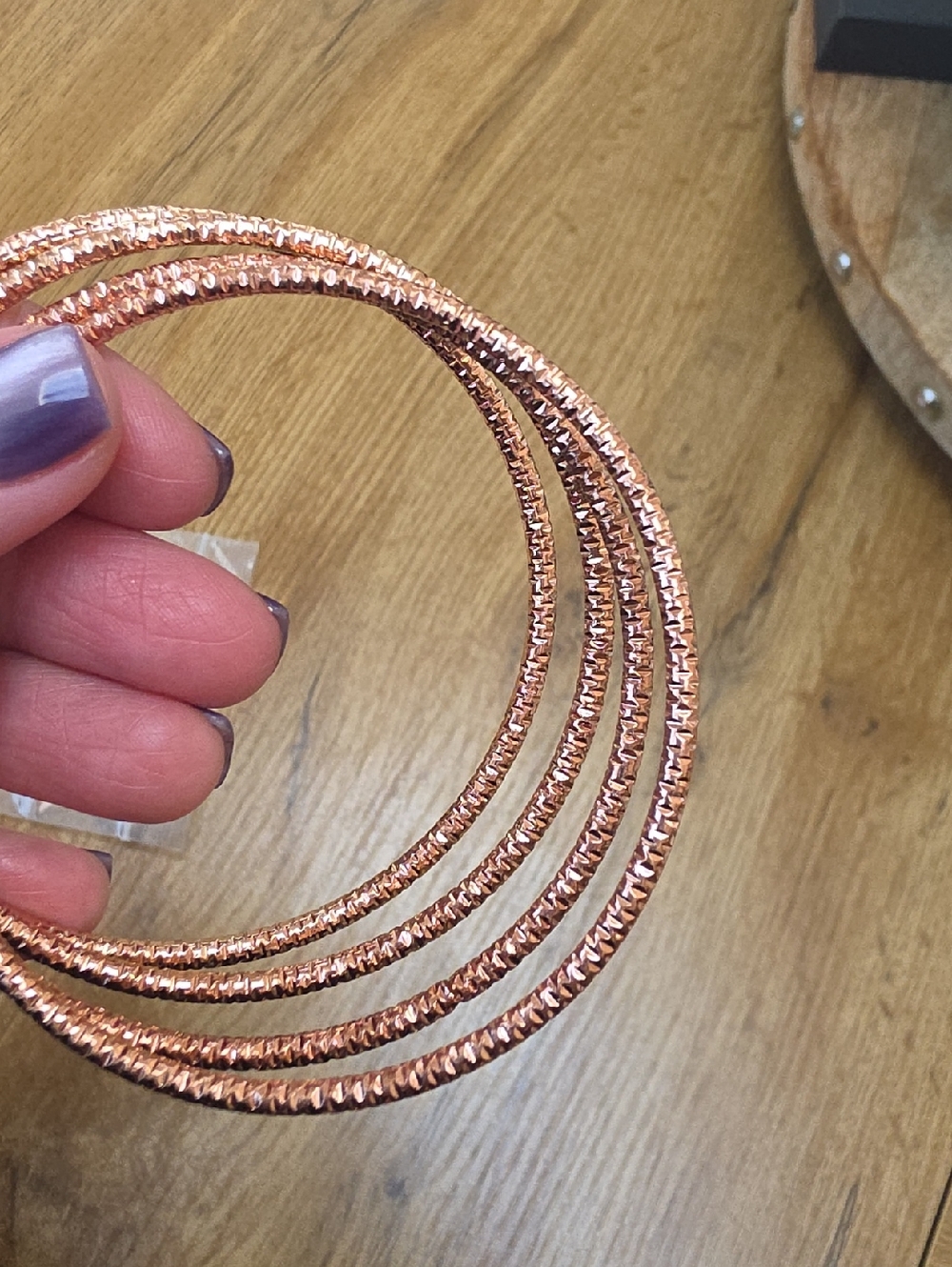 Rose Gold Textured Multi-Row Bangle Bracelet